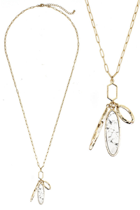 White Turquoise Pendant Long Necklace - 196704173338