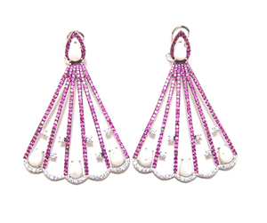 White Agate Simulated Ruby Drop Earrings , 925 Sterling Silver, Platinum - 000354897102