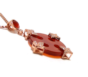 Natural Red agate Circle Pendant, 925 Sterling silver, Rose Gold - 000354896923