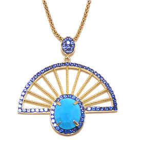 Turquoise, Dangle Chain Pendant, 925 Sterling Silver - 000354897090