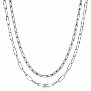 Double Medium & Elongated Link Chain Necklace - 000656326348