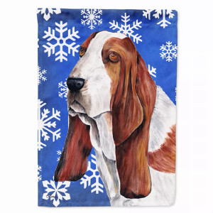 Basset Hound Winter Snowflakes Holiday Flag Canvas House Size - 705332099721
