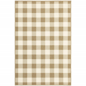5' X 8' Tan Geometric Stain Resistant Indoor Outdoor Area Rug - 606114573753