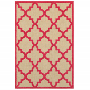 6' X 9' Sand Geometric Stain Resistant Indoor Outdoor Area Rug - 606114571476
