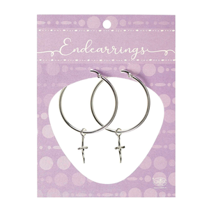 Earring 1-3/8" Etched Cross Wire Close - 603799466400