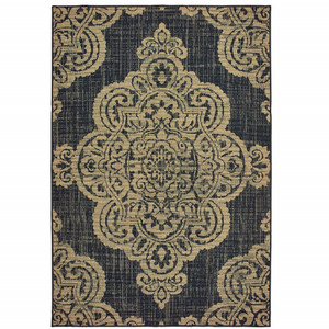 3' X 5' Black Oriental Stain Resistant Indoor Outdoor Area Rug - 606114582762