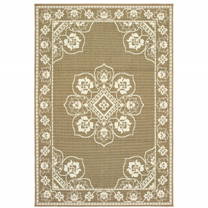6' X 9' Tan Oriental Stain Resistant Indoor Outdoor Area Rug - 606114582984