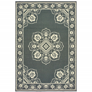8' X 11' Grey Oriental Stain Resistant Indoor Outdoor Area Rug - 606114582892