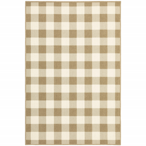 2' X 4' Gray and Ivory Geometric Stain Resistant Indoor Outdoor Area Rug