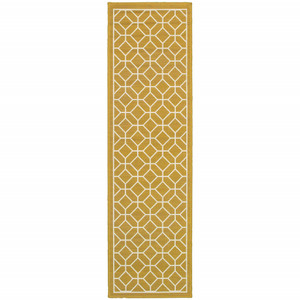 2' X 8' Gold Geometric Stain Resistant Indoor Outdoor Area Rug - 606114580065