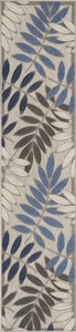 2’ x 10’ Gray and Blue Leaves Indoor Outdoor Runner Rug - 4512822810362