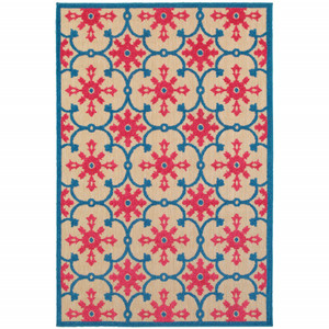 6' X 9' Sand Oriental Stain Resistant Indoor Outdoor Area Rug - 606114581130