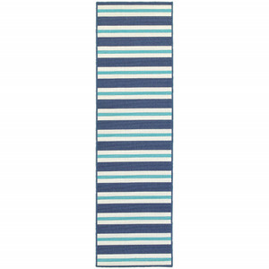 2' X 8' Blue Geometric Stain Resistant Indoor Outdoor Area Rug - 606114574934