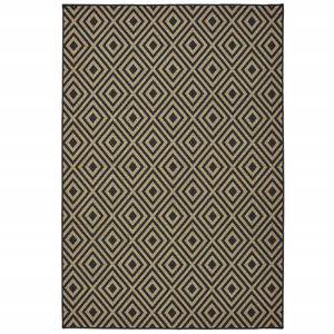 4' X 6' Black and Tan Geometric Stain Resistant Indoor Outdoor Area Rug