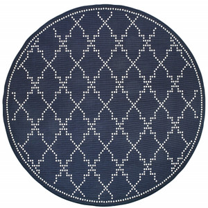 8' Round Navy Round Geometric Stain Resistant Indoor Outdoor Area Rug - 606114574286