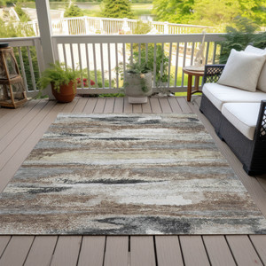 9' X 12' Taupe Beige And Ivory Abstract Washable Indoor Outdoor Area Rug Transitional Style - Taupe, Beige, Ivory Color