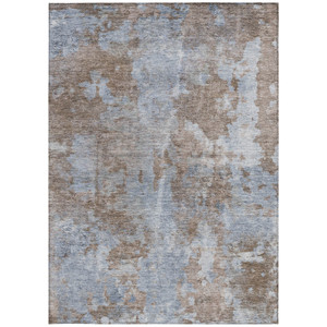 9' X 12' Mocha and Blue Abstract Washable Non Skid Indoor Outdoor Area Rug