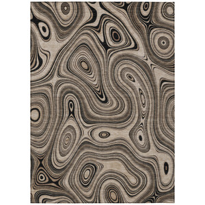 10' X 14' Beige And Charcoal Geometric Washable Indoor Outdoor Area Rug