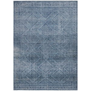 9' X 12' Blue And Ivory Geometric Washable Indoor Outdoor Area Rug - Blue, Ivory