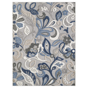 2’ x 4’ Blue Gray Jacobean Floral Indoor Outdoor Area Rug - 606114592815