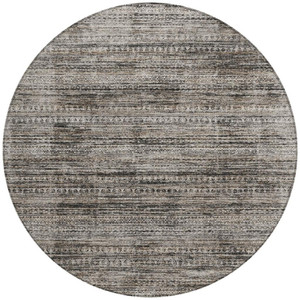 8' Taupe And Ivory Round Striped Washable Indoor Outdoor Area Rug - 880016409635
