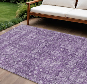 9' X 12' Purple Lilac And Lavender Oriental Washable Indoor Outdoor Area Rug