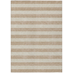 10' X 14' Beige Striped Washable Non Skid Indoor Outdoor Area Rug