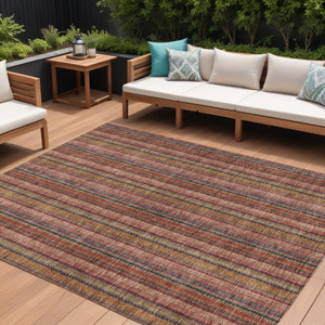 9' X 12' Blush Burgundy And Pink Striped Washable Indoor Outdoor Area Rug