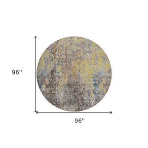 8' Brown And Gold Round Abstract Washable Indoor Outdoor Area Rug