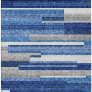 8' X 10' Navy Blue And Denim Blue Striped Washable Indoor Outdoor Area Rug