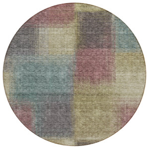 8' Beige Mauve And Brown Round Abstract Washable Indoor Outdoor Area Rug