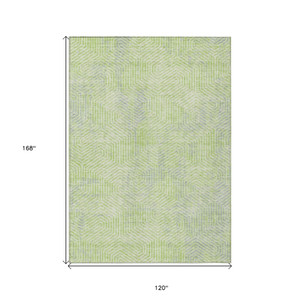 10' X 14' Lime Green Gray And Ivory Geometric Washable Indoor Outdoor Area Rug