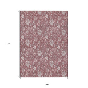 9' X 12' Blush Pink And Mauve Floral Washable Indoor Outdoor Area Rug