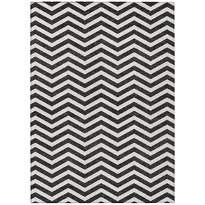 10' X 14' Black And Ivory Chevron Washable Indoor Outdoor Area Rug
