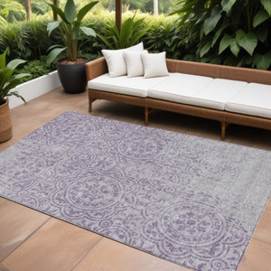8' X 10' Lavender And Lilac Medallion Washable Indoor Outdoor Area Rug