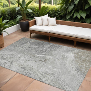 9' X 12' Silver Gray And Taupe Abstract Washable Indoor Outdoor Area Rug