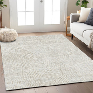 10' X 14' Ivory And Gray Geometric Washable Indoor Outdoor Area Rug - 608219253707