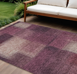 10' X 14' Plum Mauve And Beige Abstract Washable Indoor Outdoor Area Rug