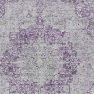 8' X 10' Purple Floral Medallion Washable Indoor Outdoor Area Rug - Purple
