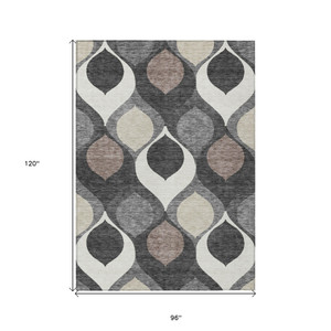 8' X 10' Gray Beige And Taupe Ogee Washable Indoor Outdoor Area Rug