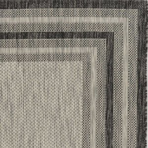 8' Grey Machine Woven UV Treated Bordered Indoor Outdoor Round Area Rug - 4512822922140