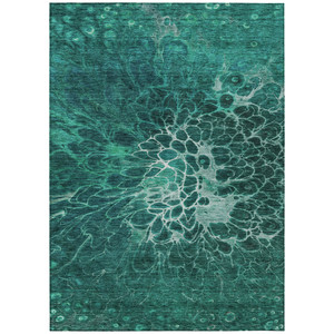 8' X 10' Teal Blue Aqua And Turquoise Abstract Washable Indoor Outdoor Area Rug