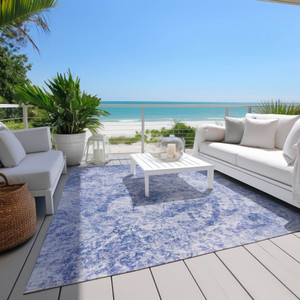 8' X 10' Blue Abstract Washable Non Skid Indoor Outdoor Area Rug - 608219388812