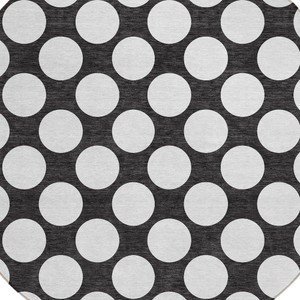 8' Black And Ivory Round Polka Dot Washable Indoor Outdoor Area Rug