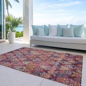 9' X 12' Rust Gold And Blush Aztec Washable Indoor Outdoor Area Rug