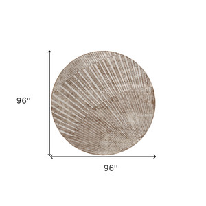 8' Round Taupe and Ivory Round Abstract Washable Non Skid Indoor Outdoor Area Rug