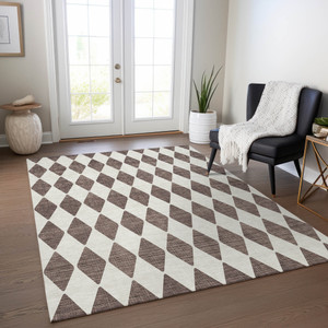 9' X 12' Brown Geometric Washable Indoor Outdoor Area Rug