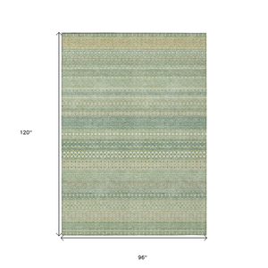 8' X 10' Artichoke Green Striped Washable Non Skid Indoor Outdoor Area Rug