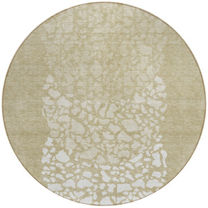 8' Beige Tan And Taupe Round Abstract Washable Indoor Outdoor Area Rug