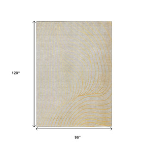8' X 10' Gold And Silver Abstract Washable Indoor Outdoor Area Rug - 880016559361
